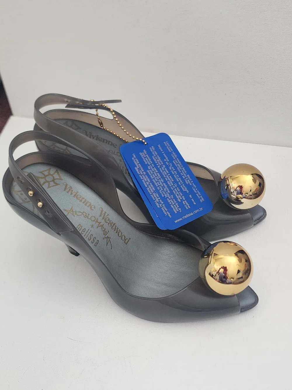 Vivienne Westwood Gray Slingback Pumps with Gold Orb Accent